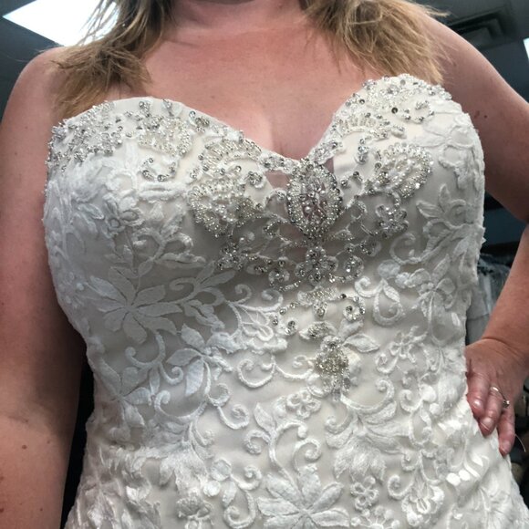 NEW Blush Ivory Mermaid Lace Fit & Flare Bridal Gown, Sexy Flattering Strapless - Picture 4 of 14